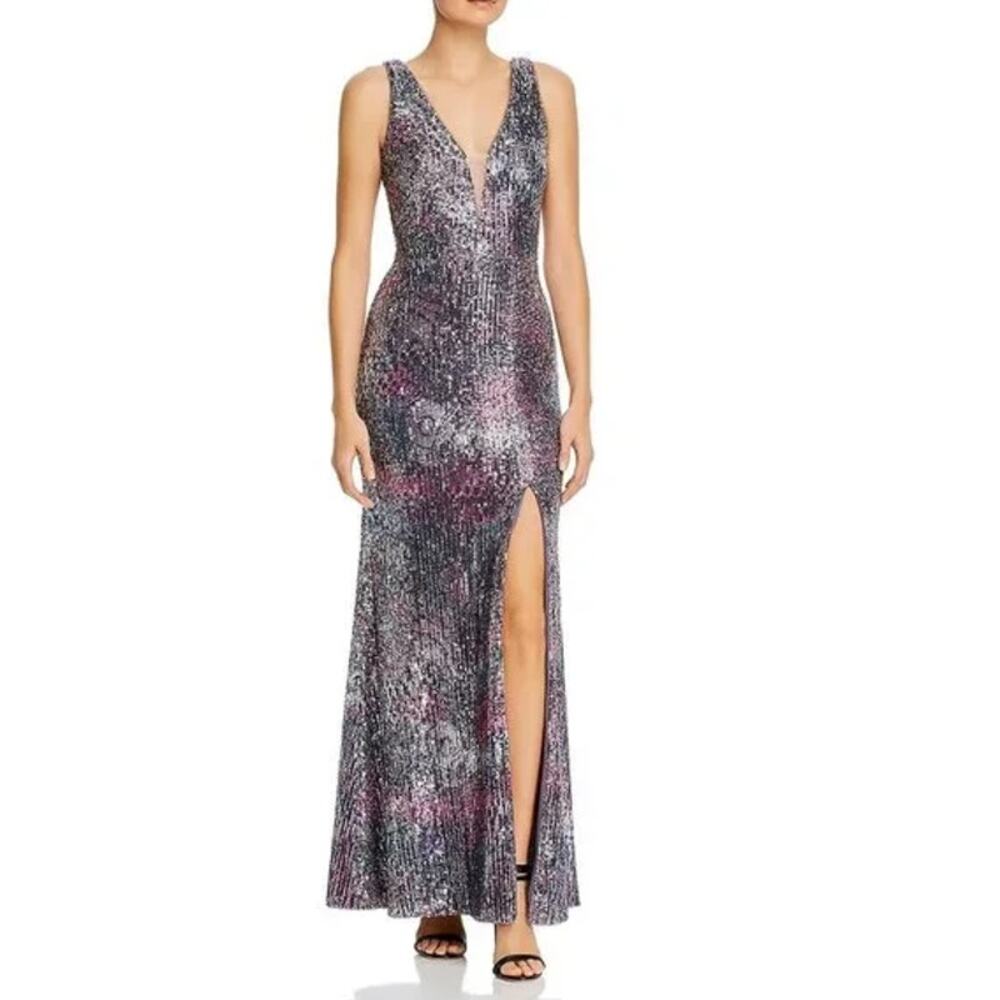 AQUA Sequin Maxi Dress V-Neck Sleeveless Sparkle Formal Long Formal Gown Prom